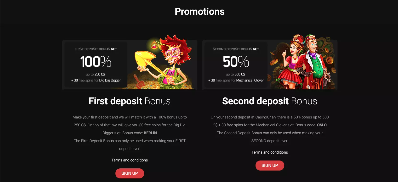 CasinoChan bonus codes, deposit bonuses and reload bonuses