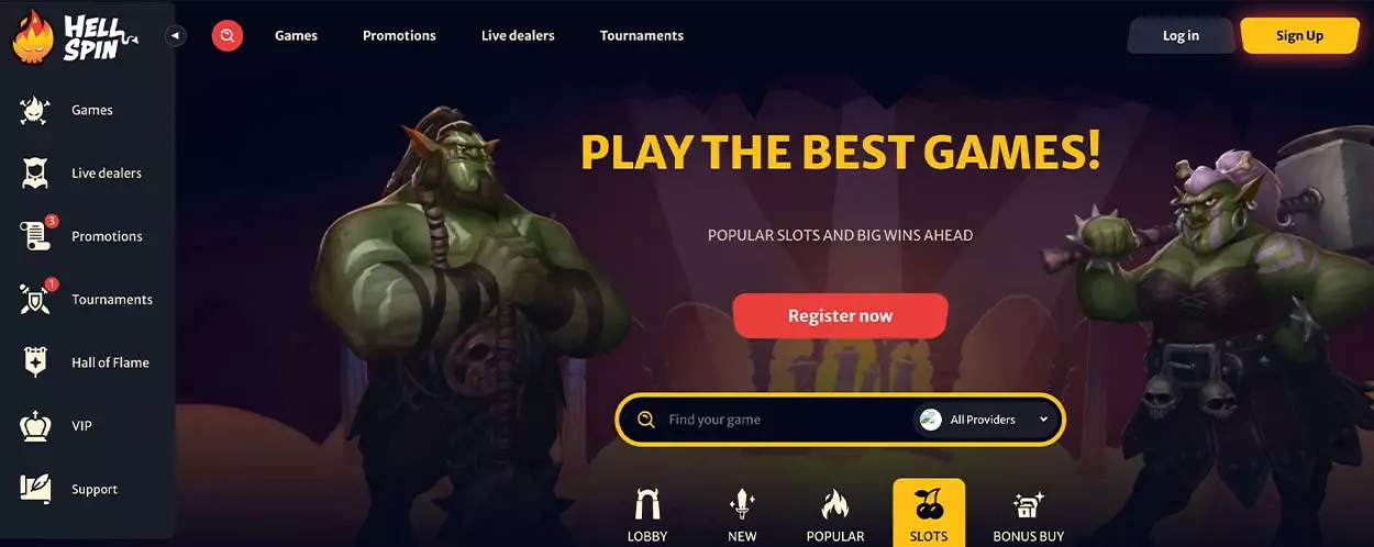 Online slots lobby at Hell Spin casino Canada