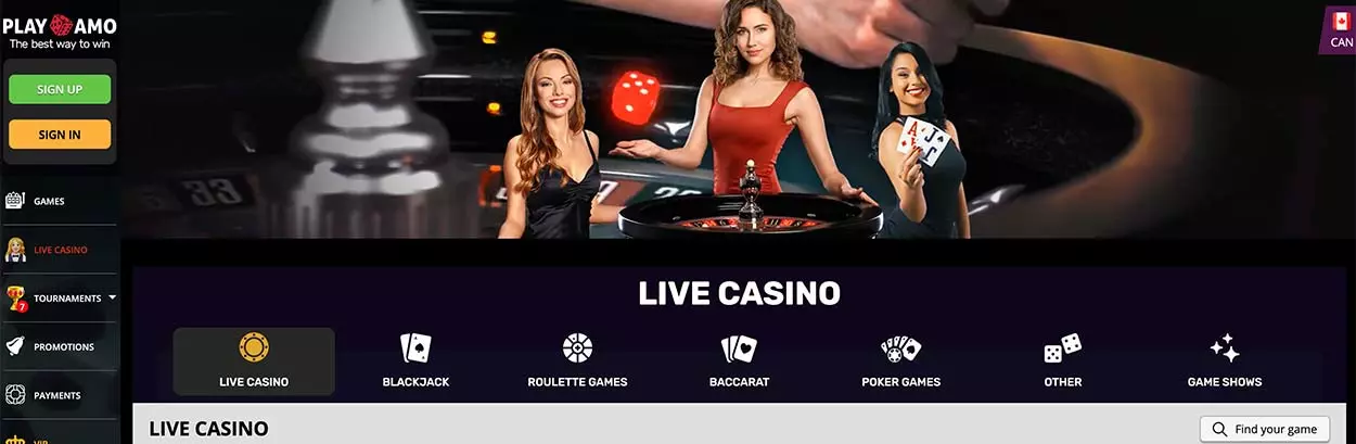 Live table games on Playamo - Canada