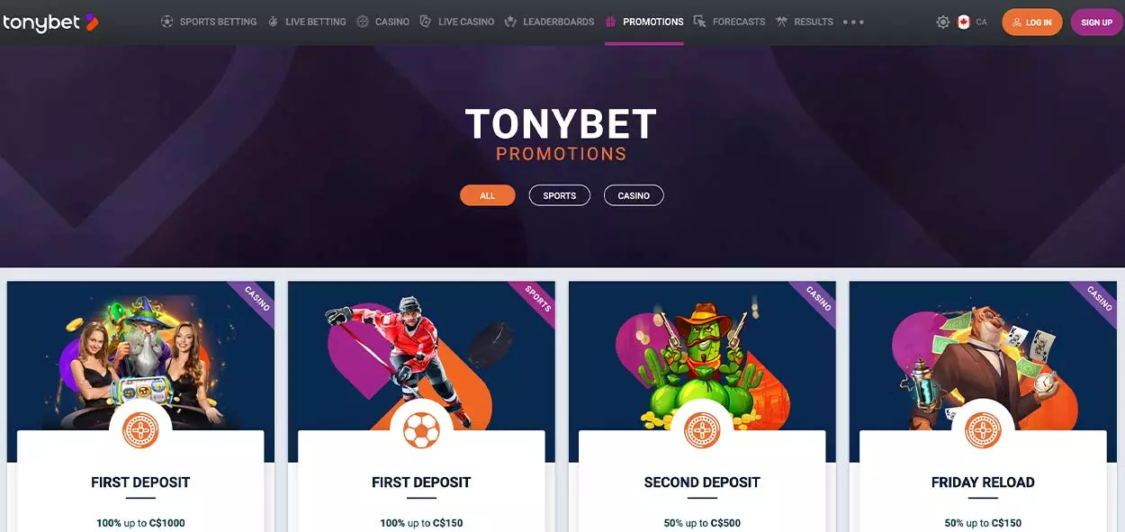 TonyBet Bonuses and rewards