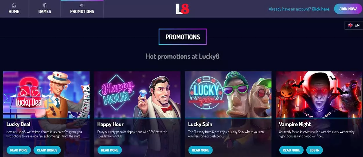 Lucky8 Casino deposit bonuses in 2022.