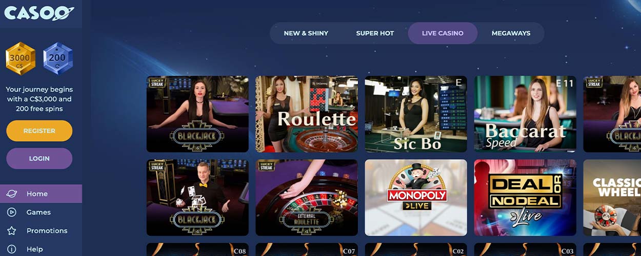 Casoo Casino in Canada - live casino games.