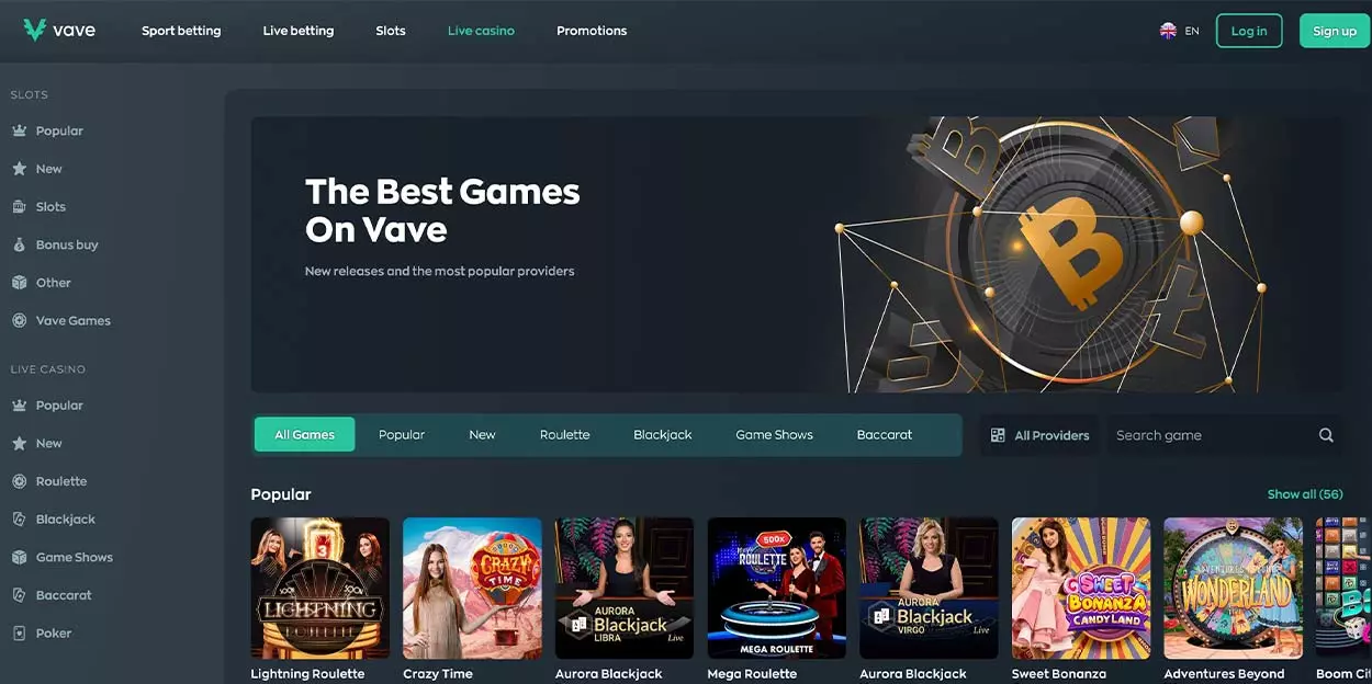 Vave Casino in Canada - live casino games.