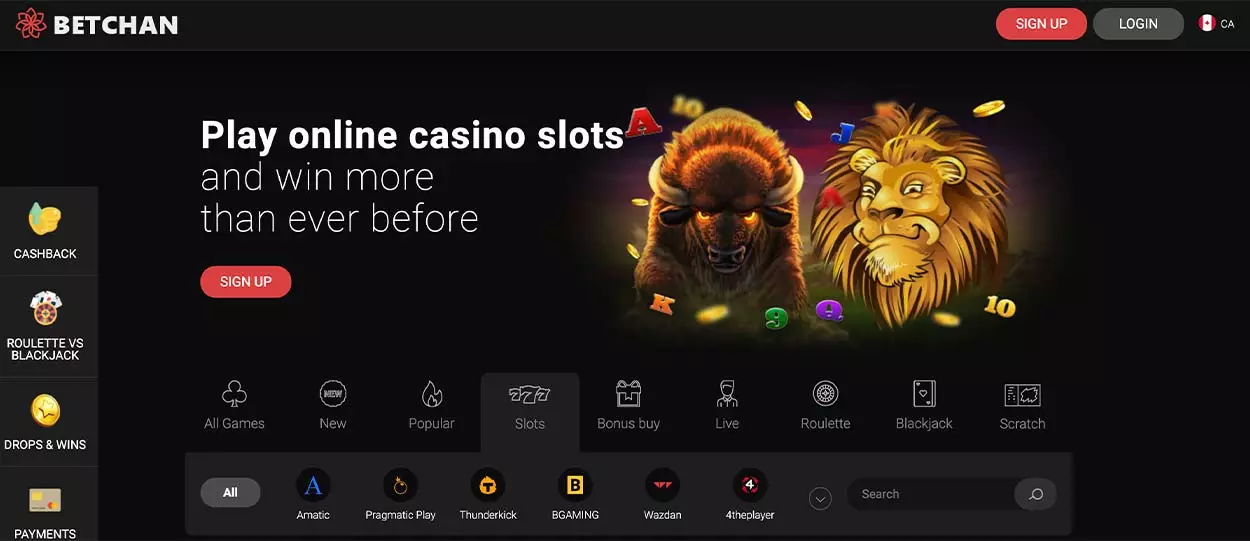 Online casino games selection at Betchan