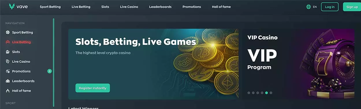 Vave Casino - online casino for Canadian players.