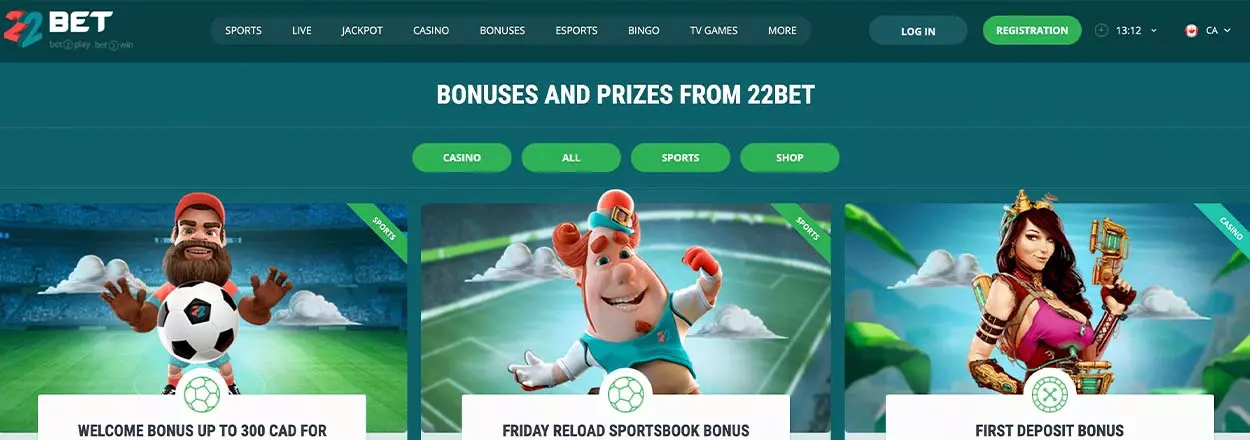 22Bet bonuses, promotions and bonus codes for Canadian players