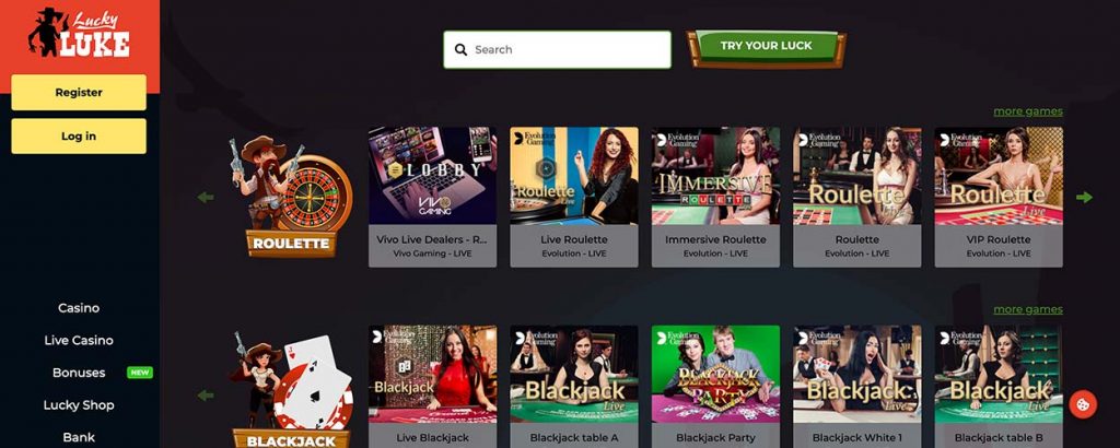 LuckyLuke in Canada - live casino games.