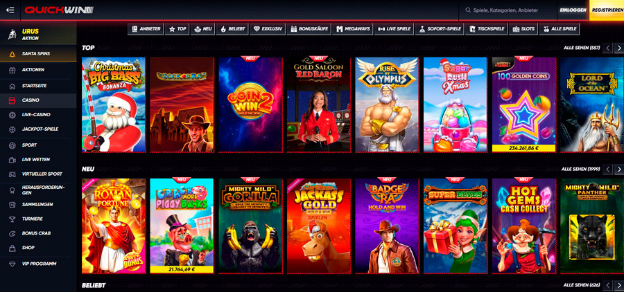 Eine große Auswahl an Spielen im QuickWin Casino