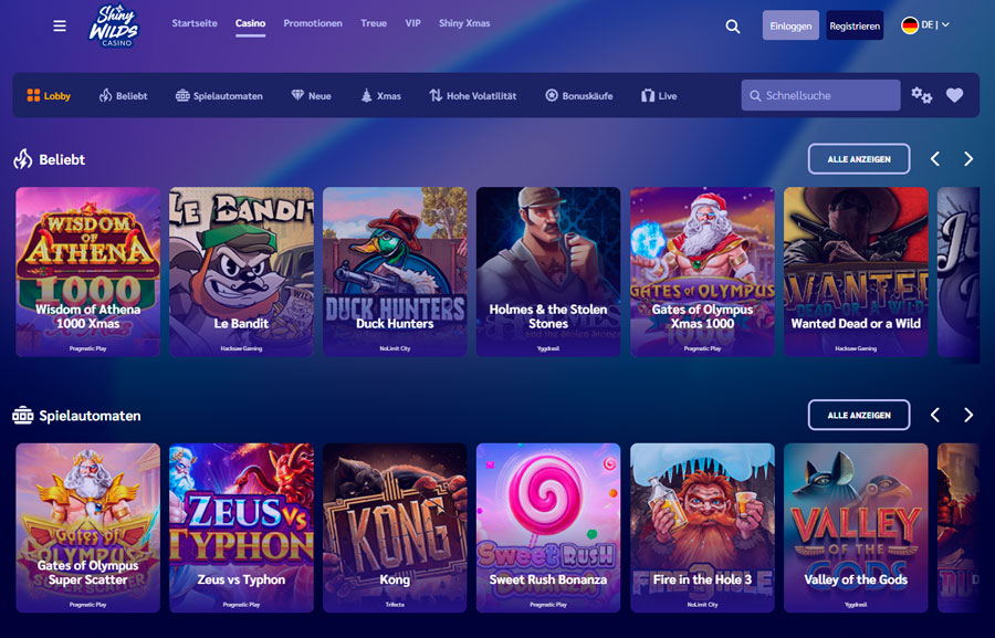 Spielautomaten im ShinyWilds Casino